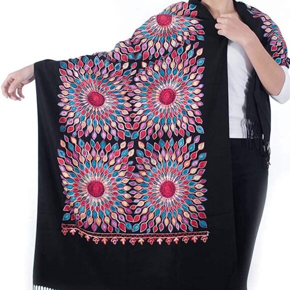 Women's Embroidered Oversize Tassel Shawl Wrap Scarf for Formal Evening Wear - Picture 5 of 7